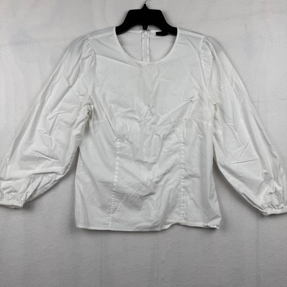 J.Crew White Cotton‎ Blend Long Sleeve Blouse Puff Sleeve Womens Size 6